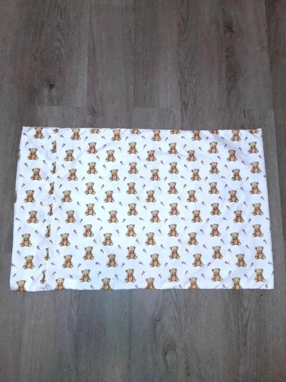Teddy Bears and Pink Roses Floral Print White 1 Single Standard Pillowcase Sham